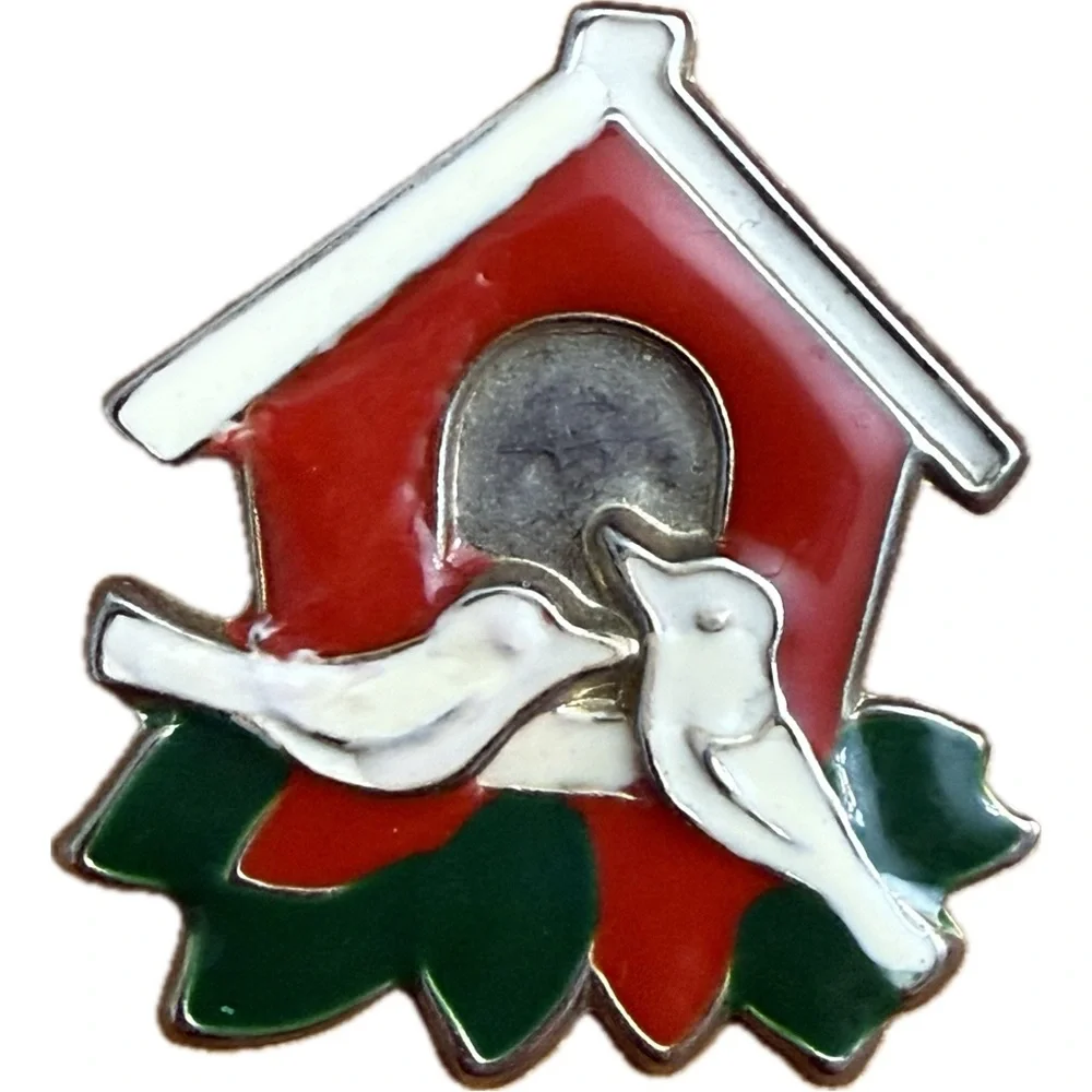 Festive Birdhouse Holiday Pin